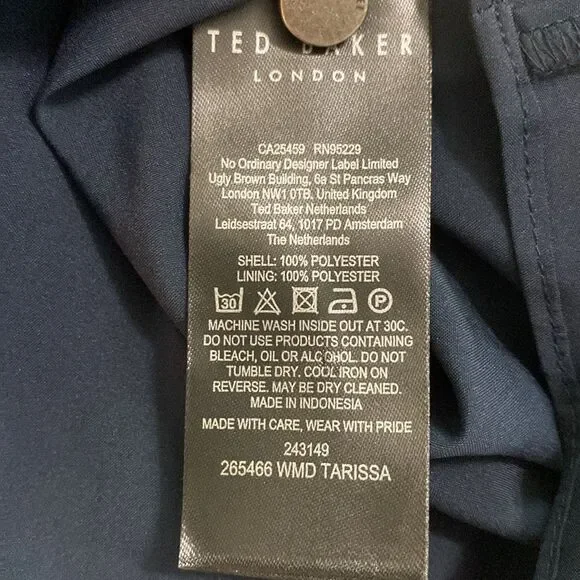 Ted Baker Tarrissa Tiered Swing Mini Blue and Tan Long Sleeves Dress Size 2 - Picture 6 of 6